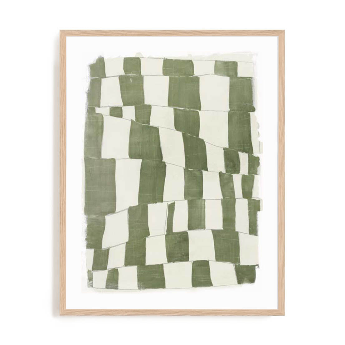 Wall Art Print Poster In Natural Oak Frame - Distorted Grid I Abstract Art