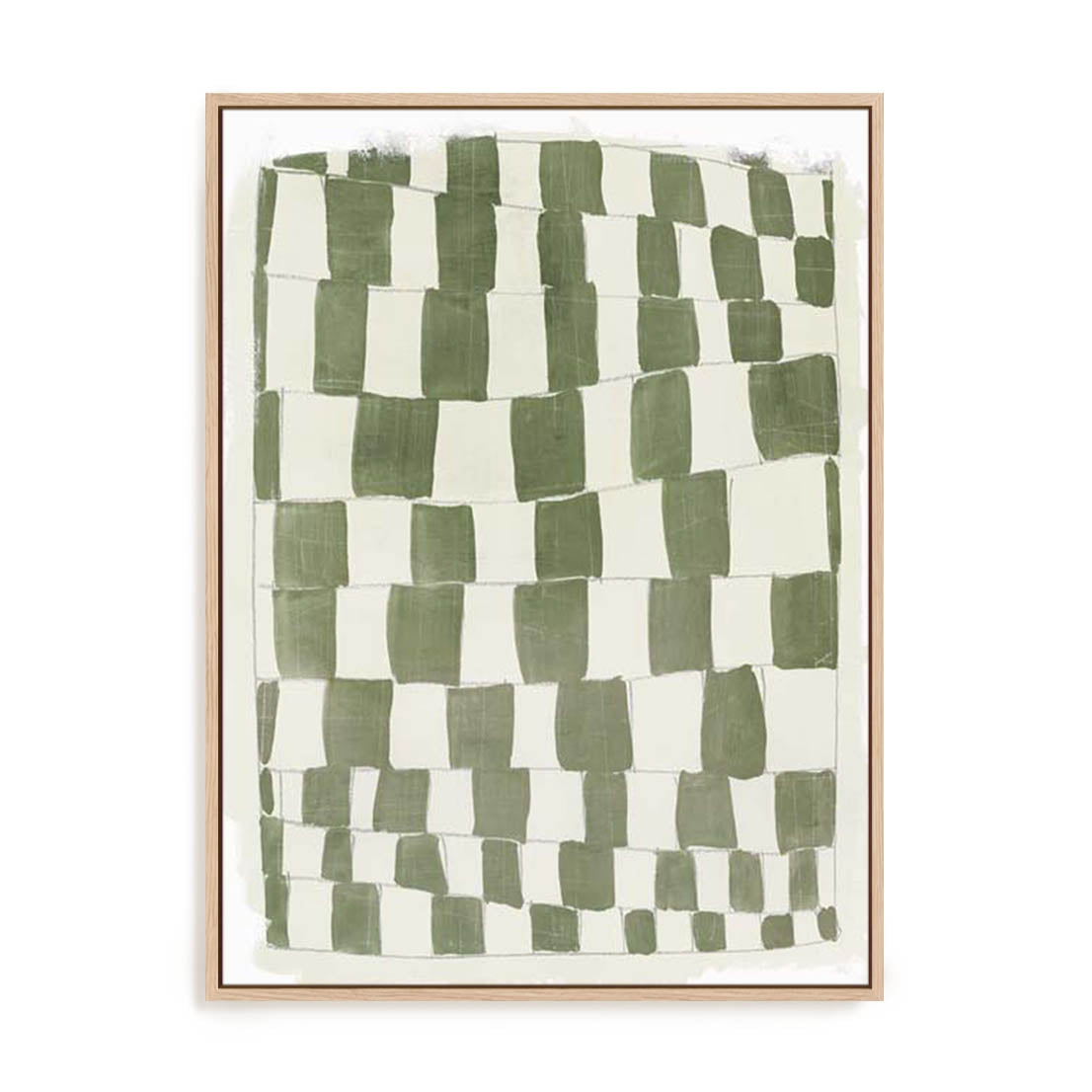 Wall Art Stretched Canvas In Natural Oak  Frame - Distorted Grid Ii Abstract Art