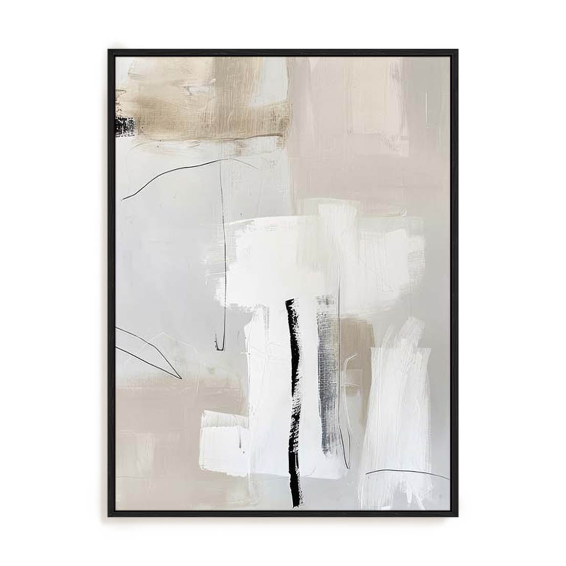 Wall Art Stretched Canvas In Black Frame - Neutral Balance Ii Abstract Art
