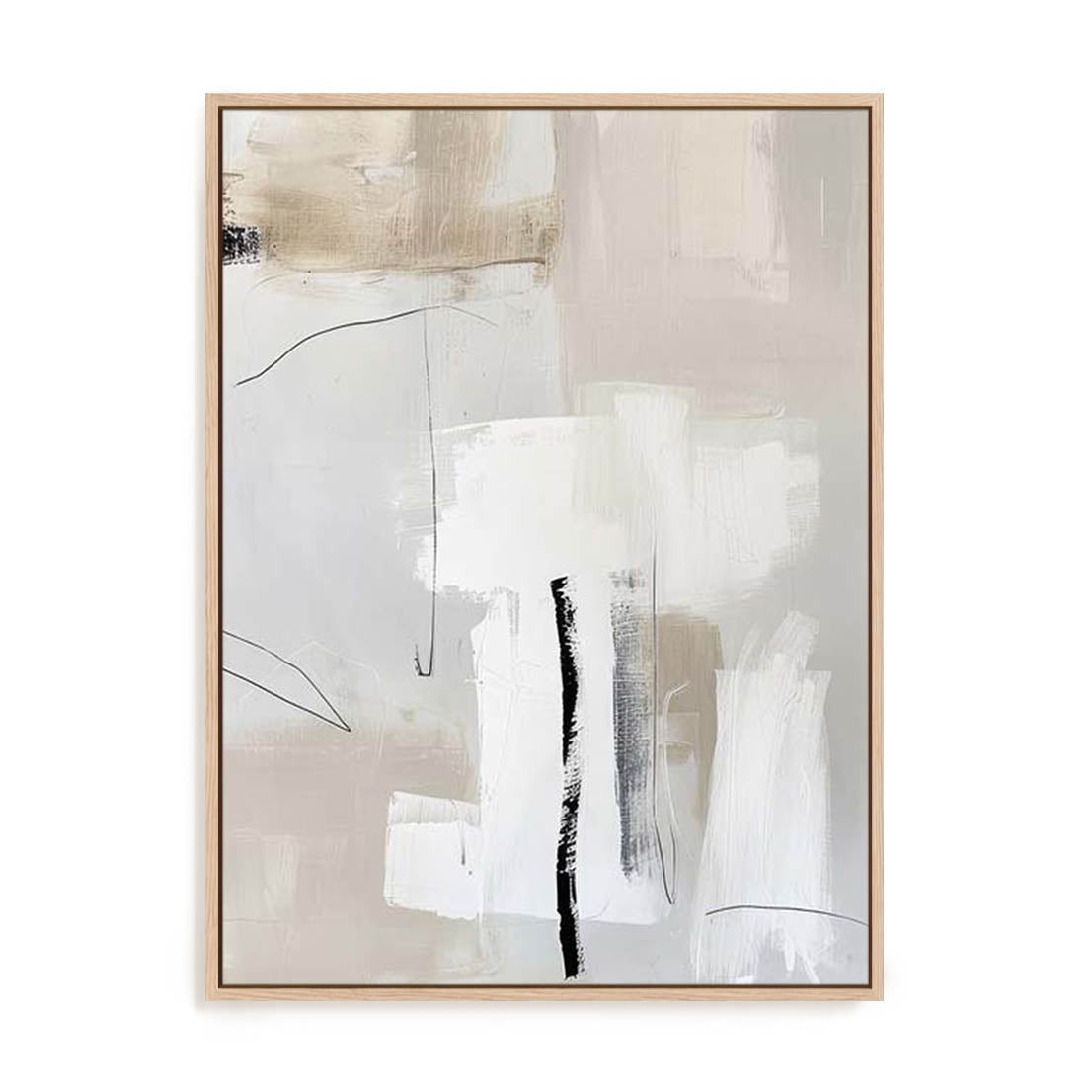 Wall Art Stretched Canvas In Natural Oak  Frame - Neutral Balance Ii Abstract Art