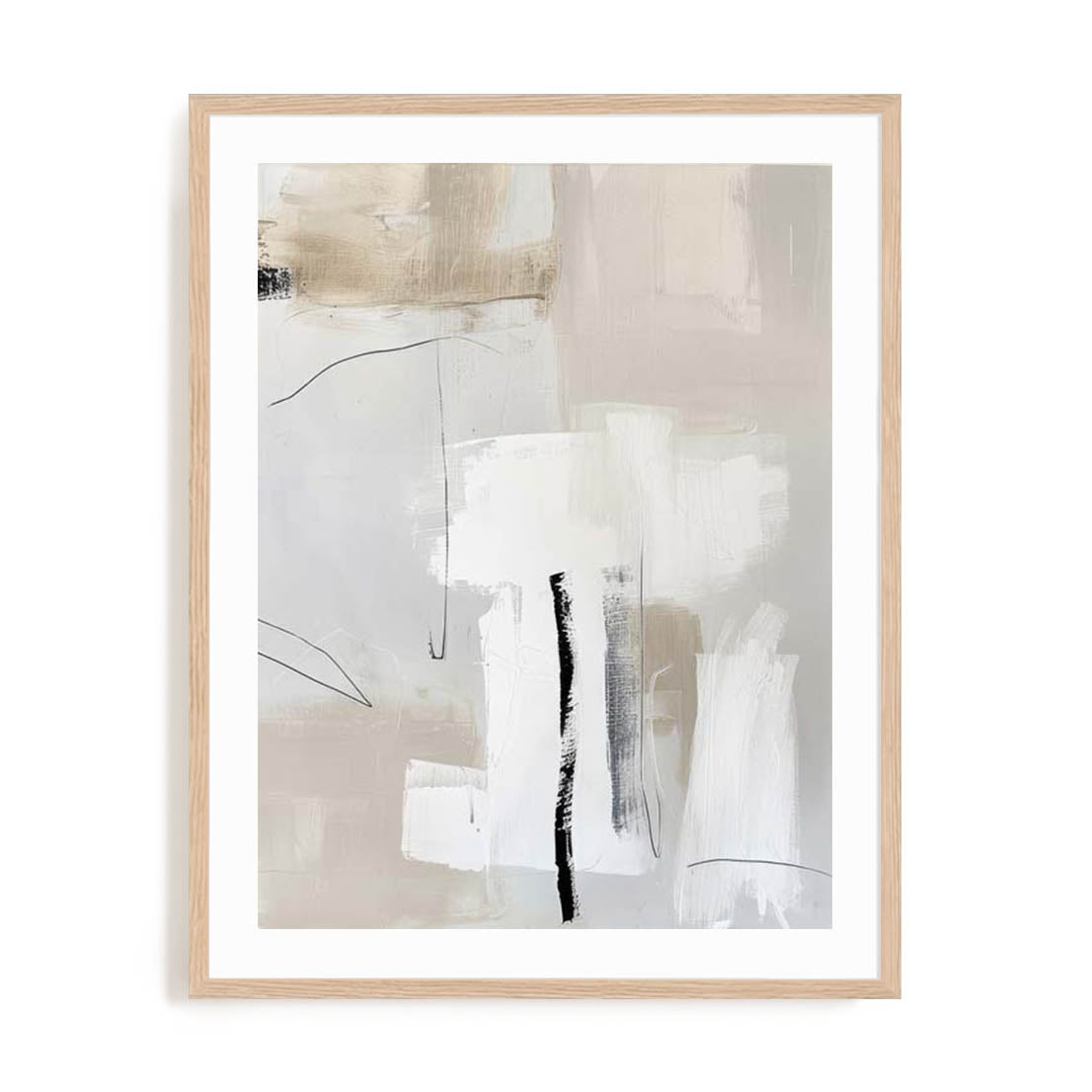 Wall Art Print Poster In Natural Oak Frame - Neutral Balance Ii Abstract Art