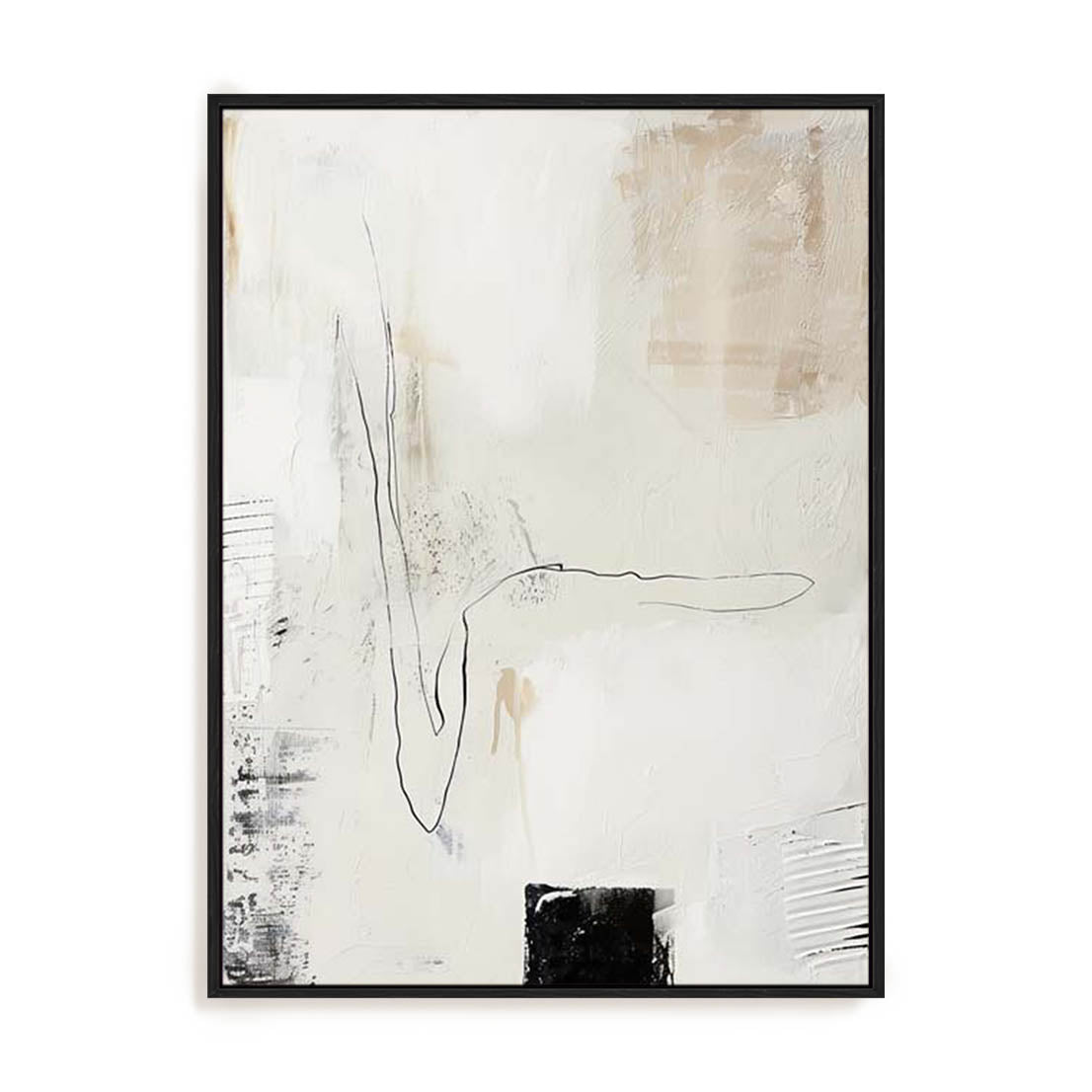 Wall Art Stretched Canvas In Black Frame - Neutral Balance Iii Abstract Art