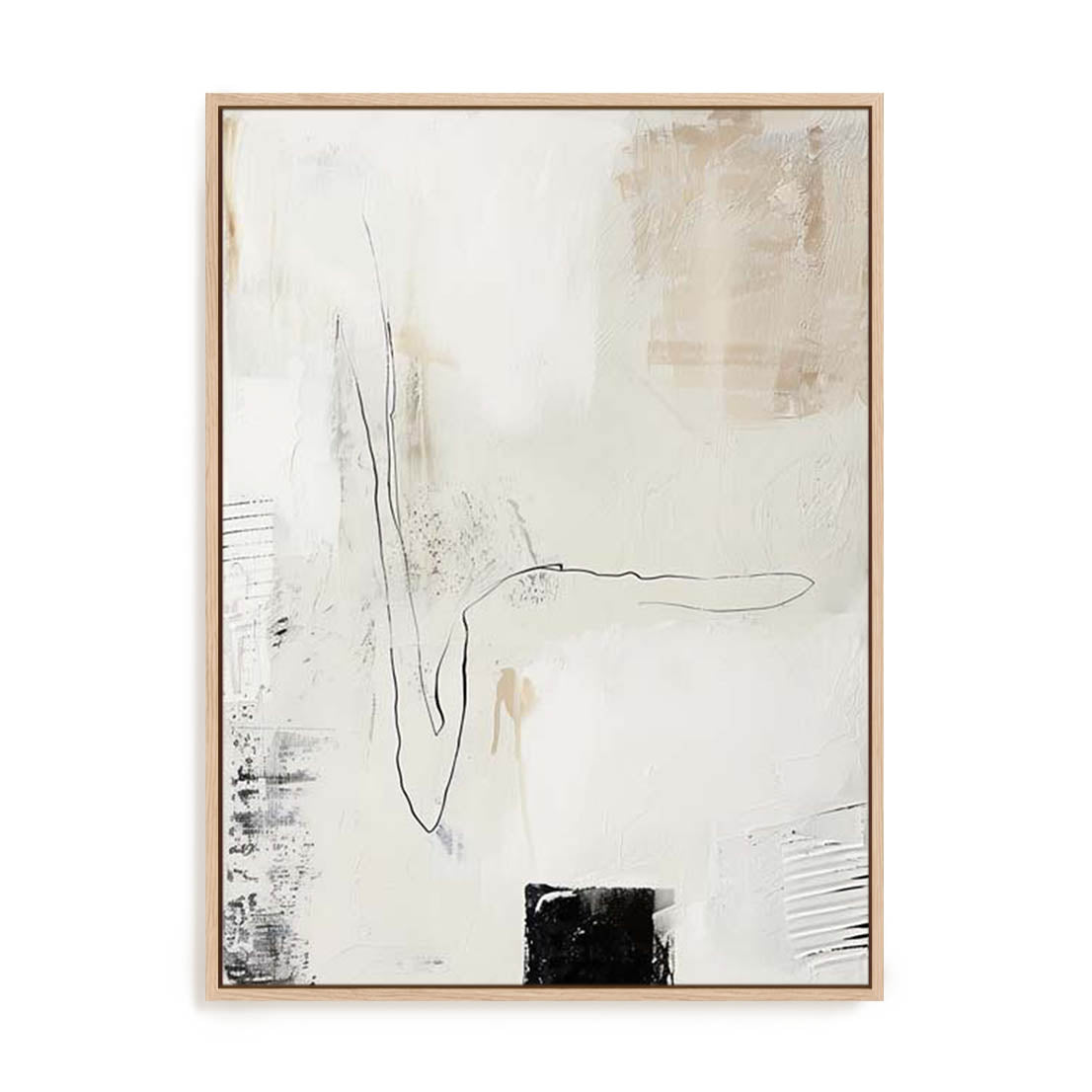 Wall Art Stretched Canvas In Natural Oak  Frame - Neutral Balance Iii Abstract Art
