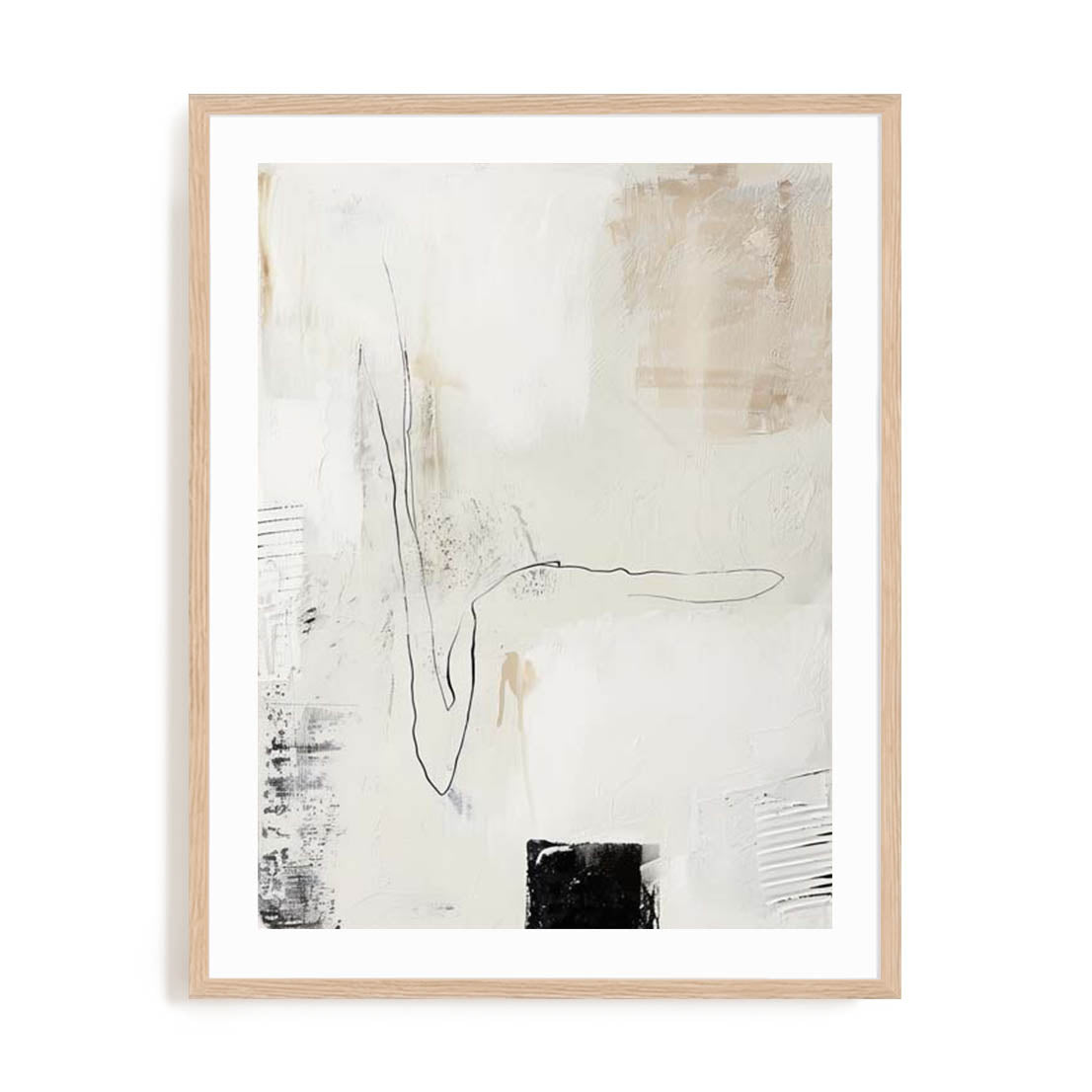 Wall Art Print Poster In Natural Oak Frame - Neutral Balance Iii Abstract Art