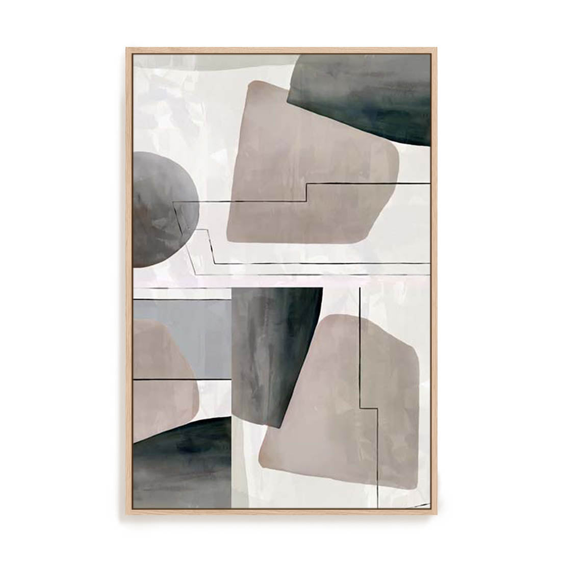 Wall Art Stretched Canvas In Natural Oak  Frame - Veils Of Light I Abstract Art