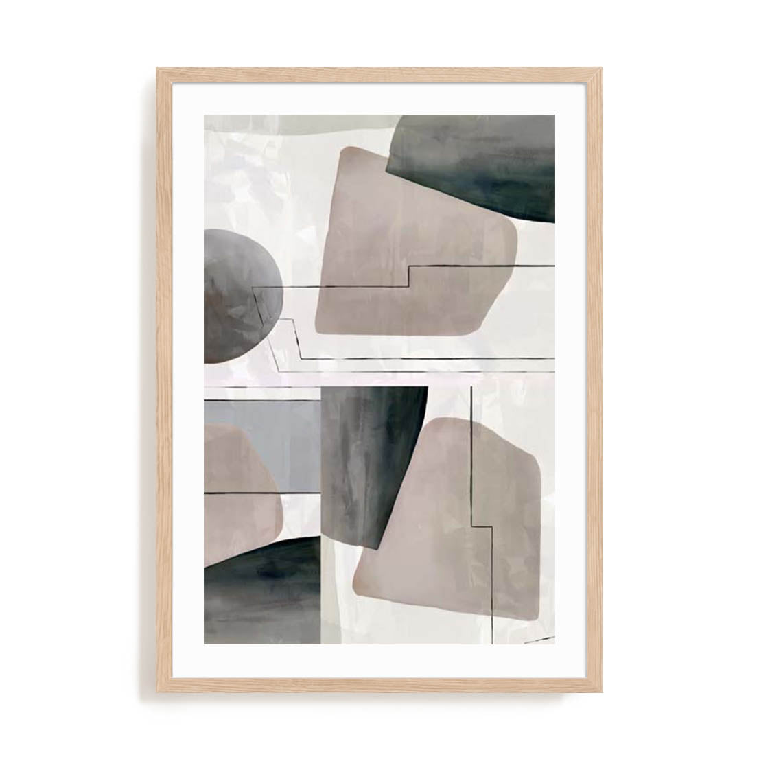 Wall Art Print Poster In Natural Oak Frame - Veils Of Light I Abstract Art