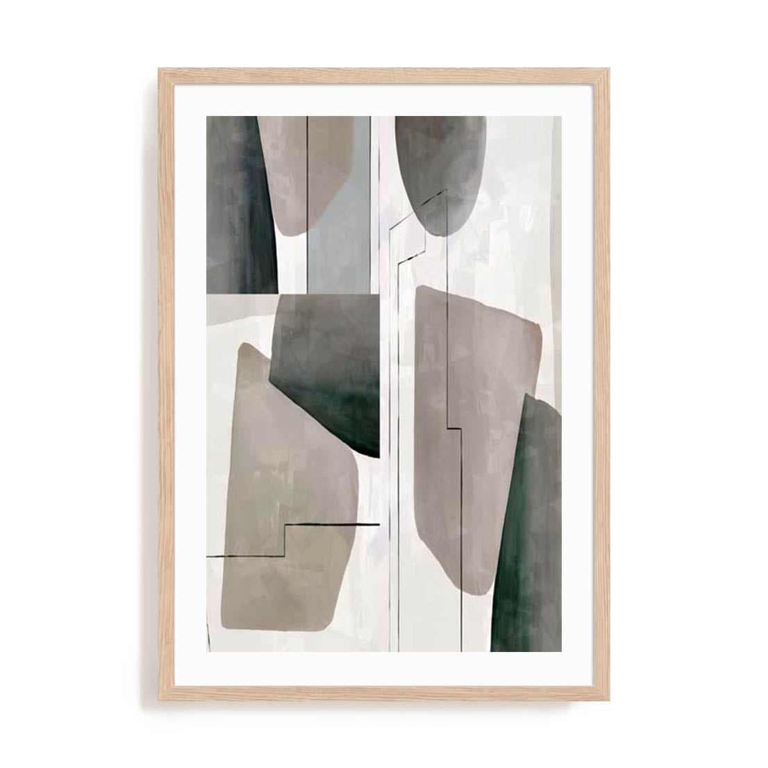 Wall Art Print Poster In Natural Oak Frame - Veils Of Light Ii Abstract Art