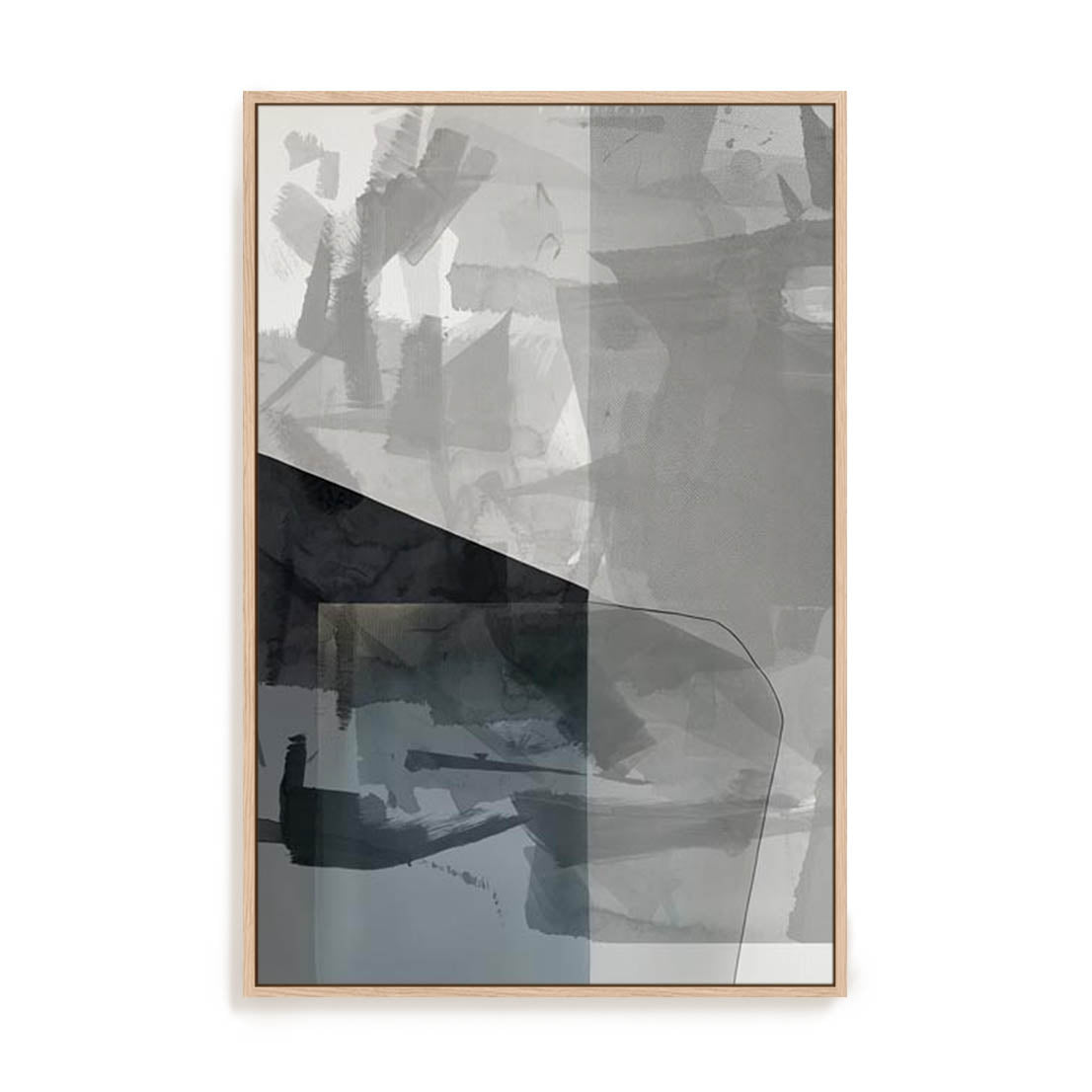 Wall Art Stretched Canvas In Natural Oak  Frame - Abstract Monochrome Wash I Abstract Art