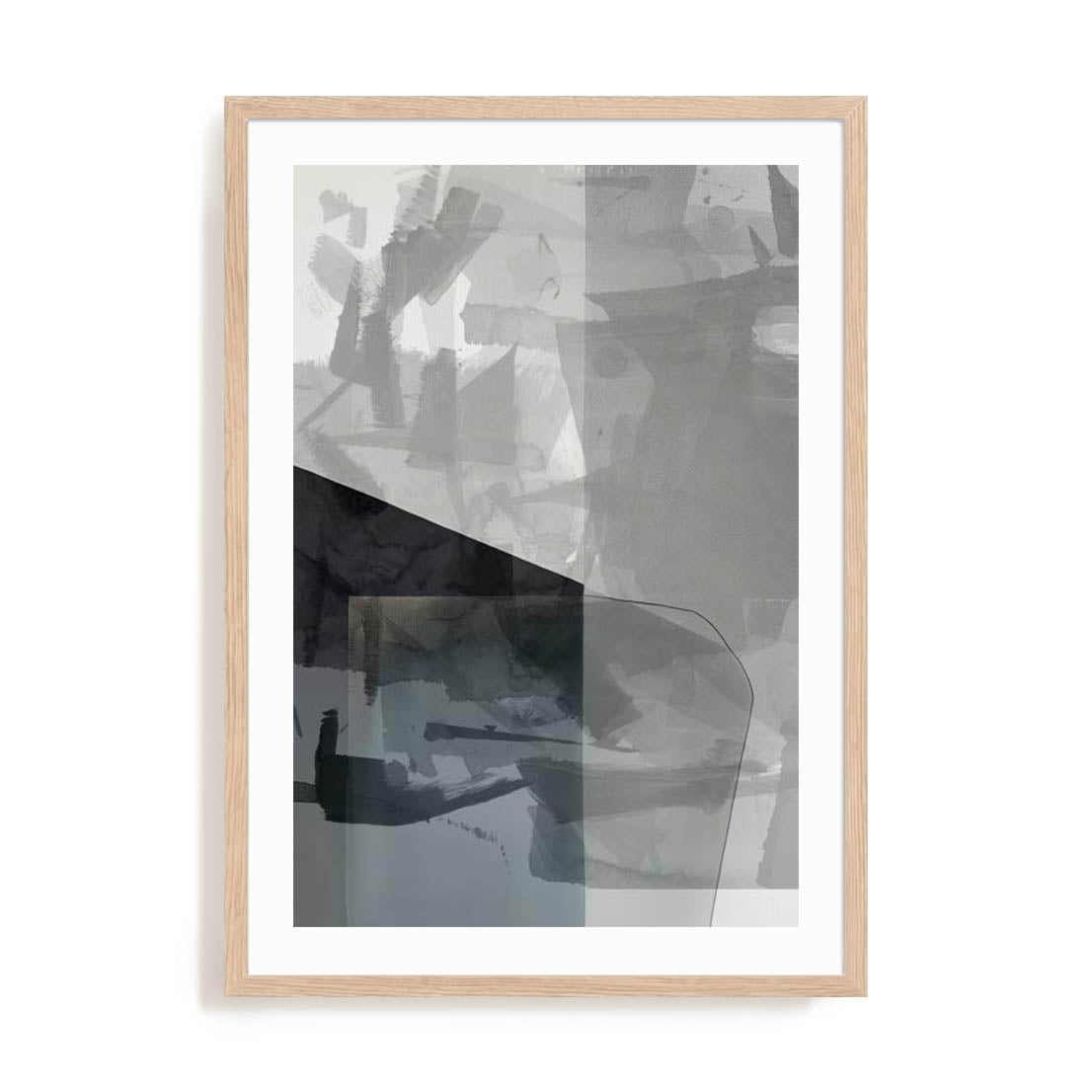 Wall Art Print Poster In Natural Oak Frame - Abstract Monochrome Wash I Abstract Art