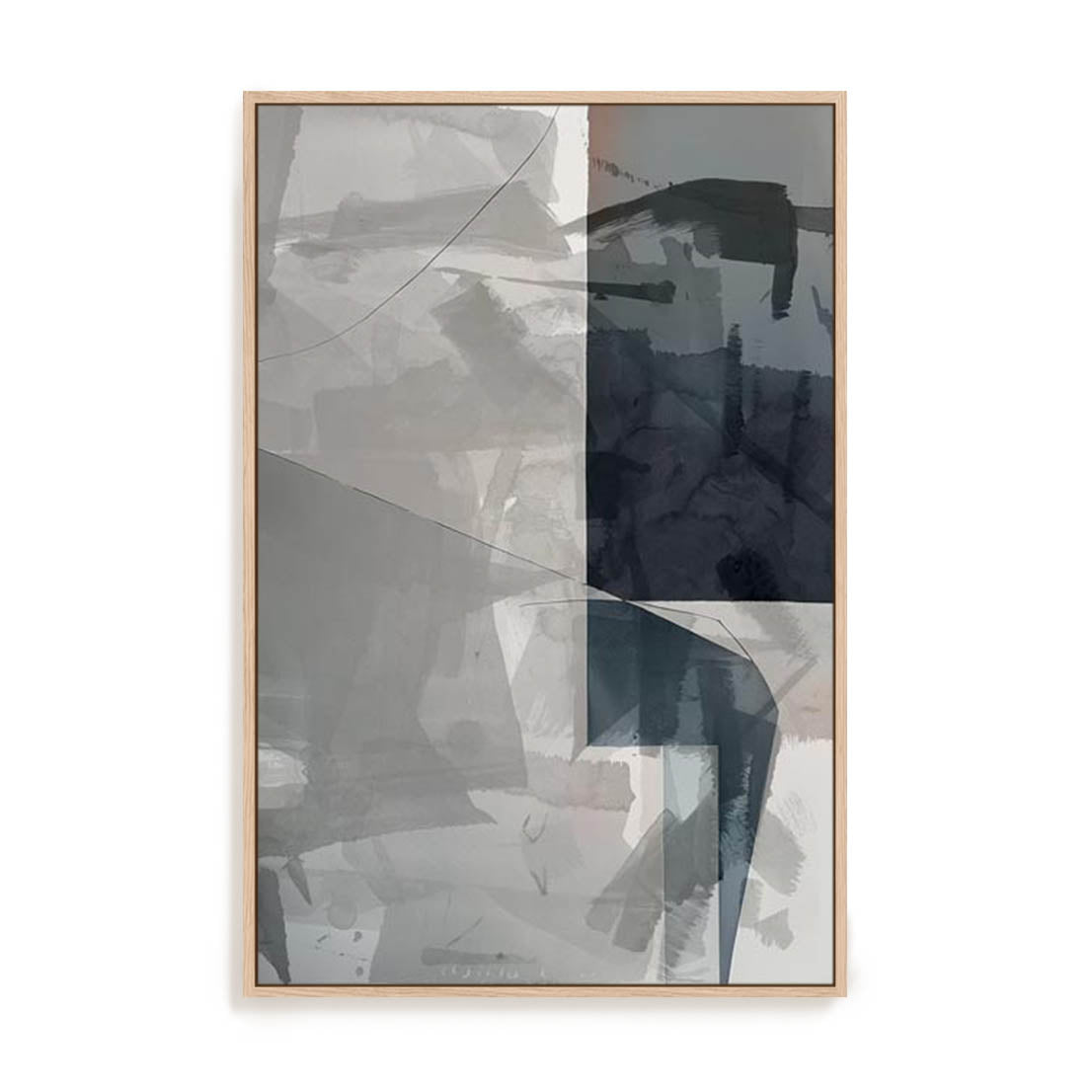 Wall Art Stretched Canvas In Natural Oak  Frame - Abstract Monochrome Wash Ii Abstract Art