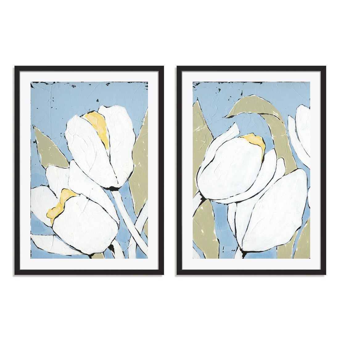 White Tulip Triptych I and II Wall Art