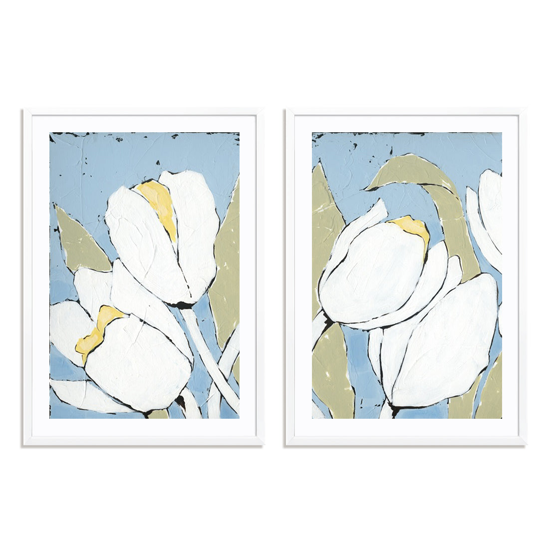 White Tulip Triptych I and II Wall Art