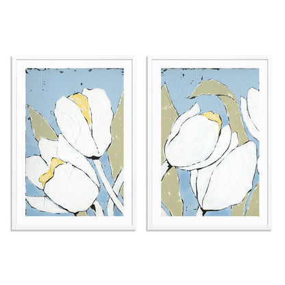 White Tulip Triptych I and II Wall Art