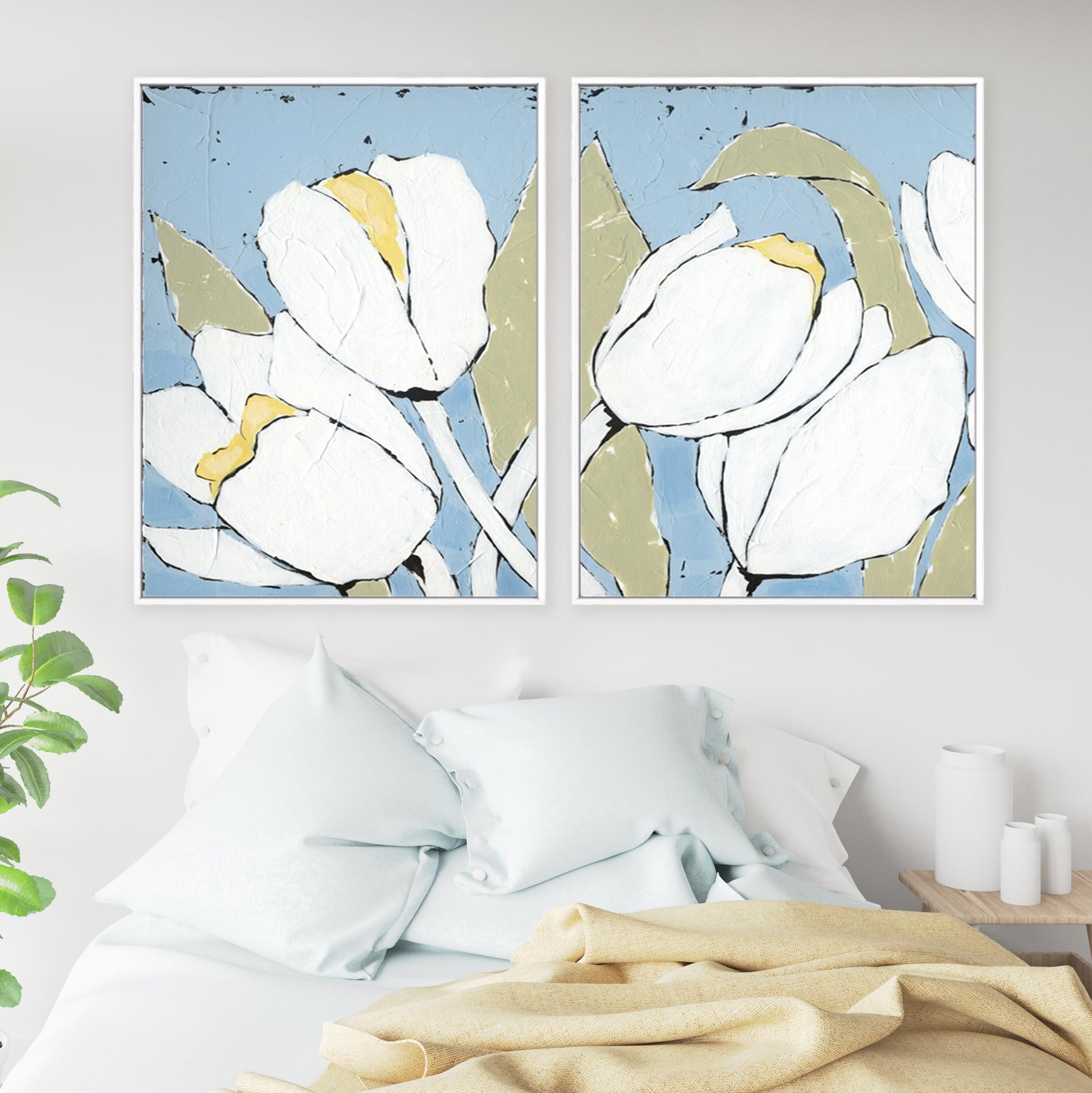 White Tulip Triptych I and II Wall Art