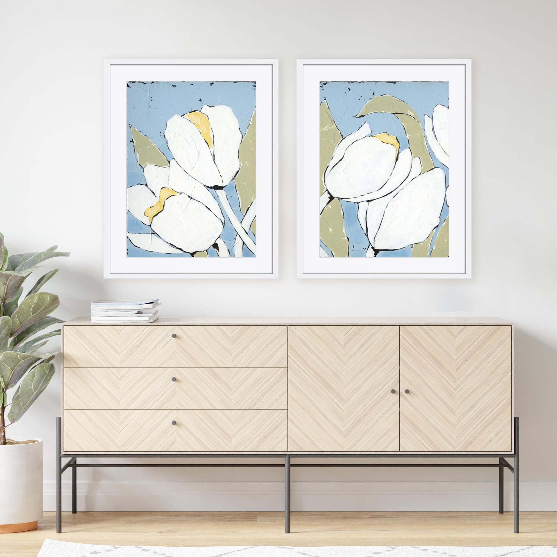 White Tulip Triptych I and II Wall Art
