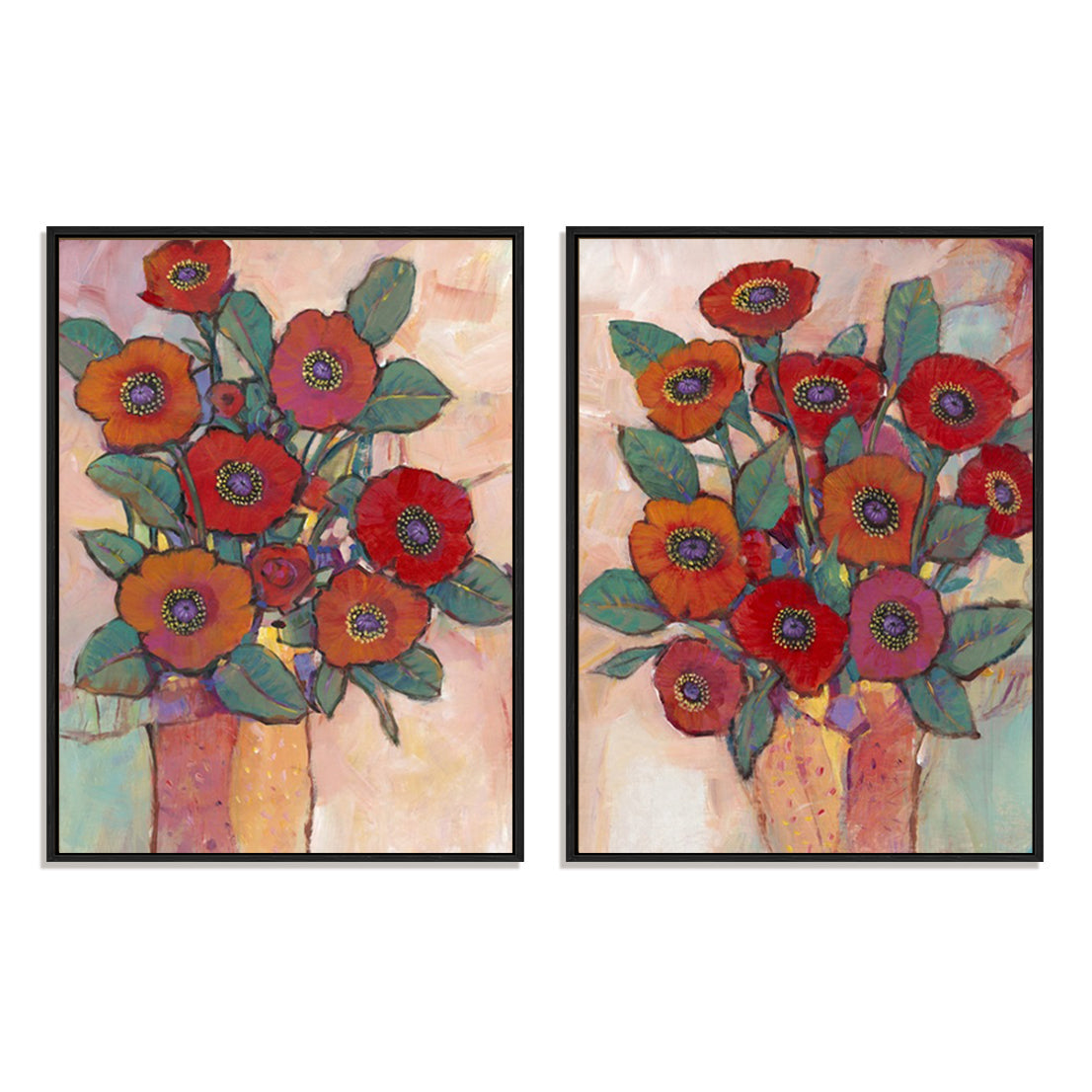 Poppies in a Vase I and II Wall Art