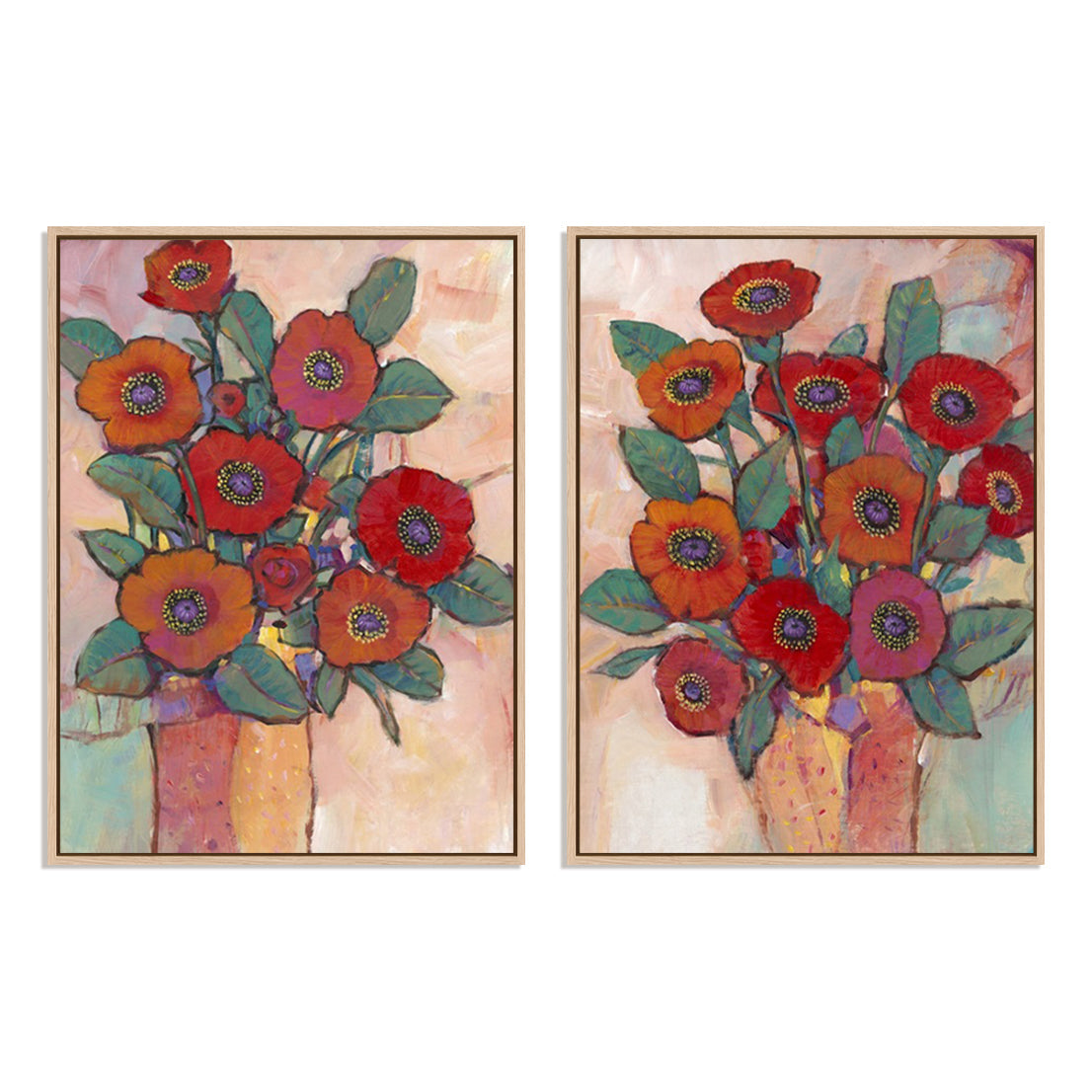 Poppies in a Vase I and II Wall Art