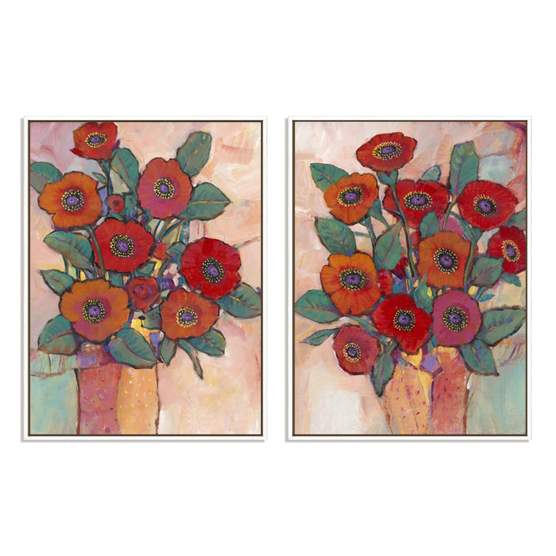 Poppies in a Vase I and II Wall Art