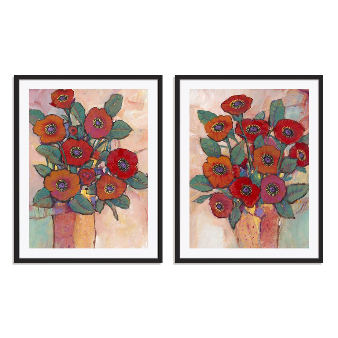 Poppies in a Vase I and II Wall Art