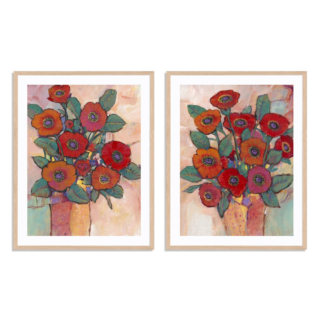 Poppies in a Vase I and II Wall Art