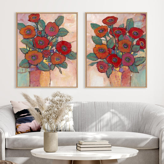 Poppies in a Vase I and II Wall Art