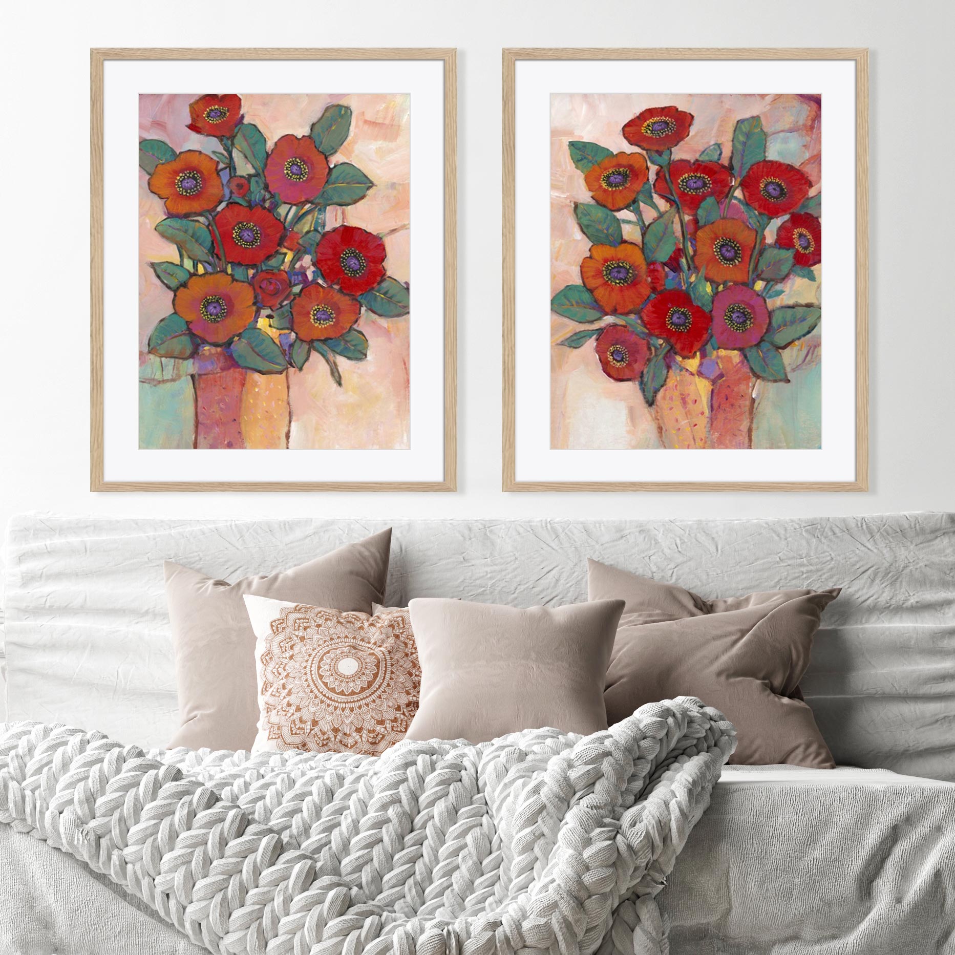Poppies in a Vase I and II Wall Art