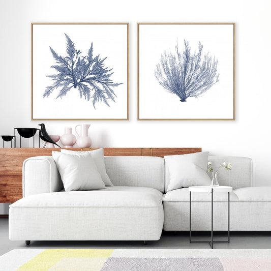 Navy Seaweed V and VI Wall Art