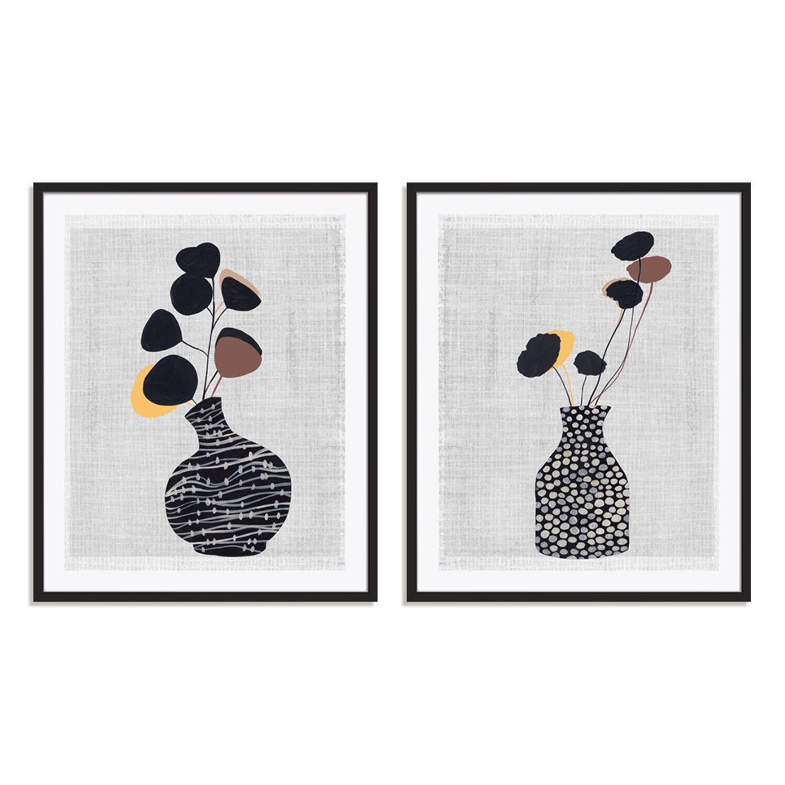 Decorated Vase with Plant I and II Wall Art