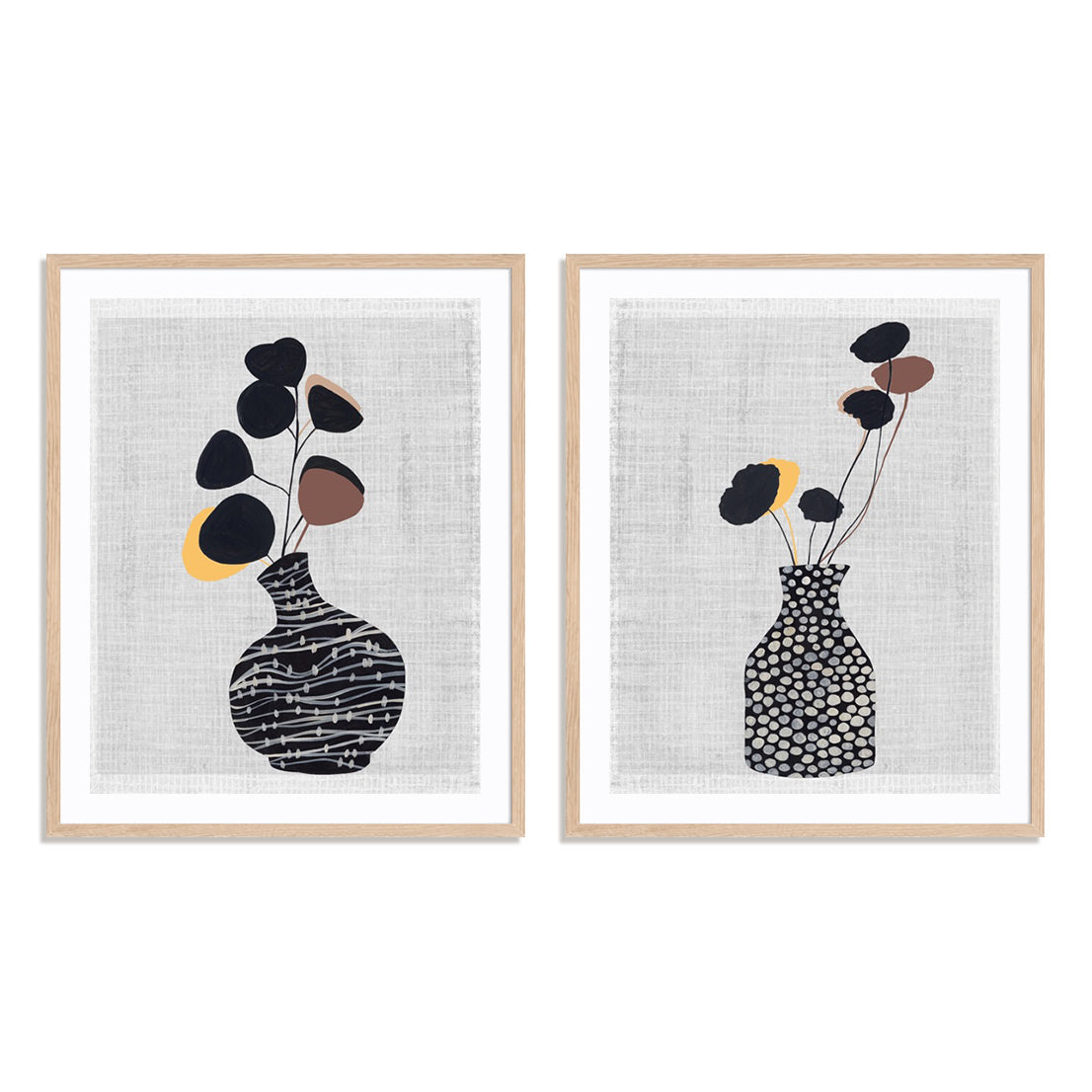 Decorated Vase with Plant I and II Wall Art