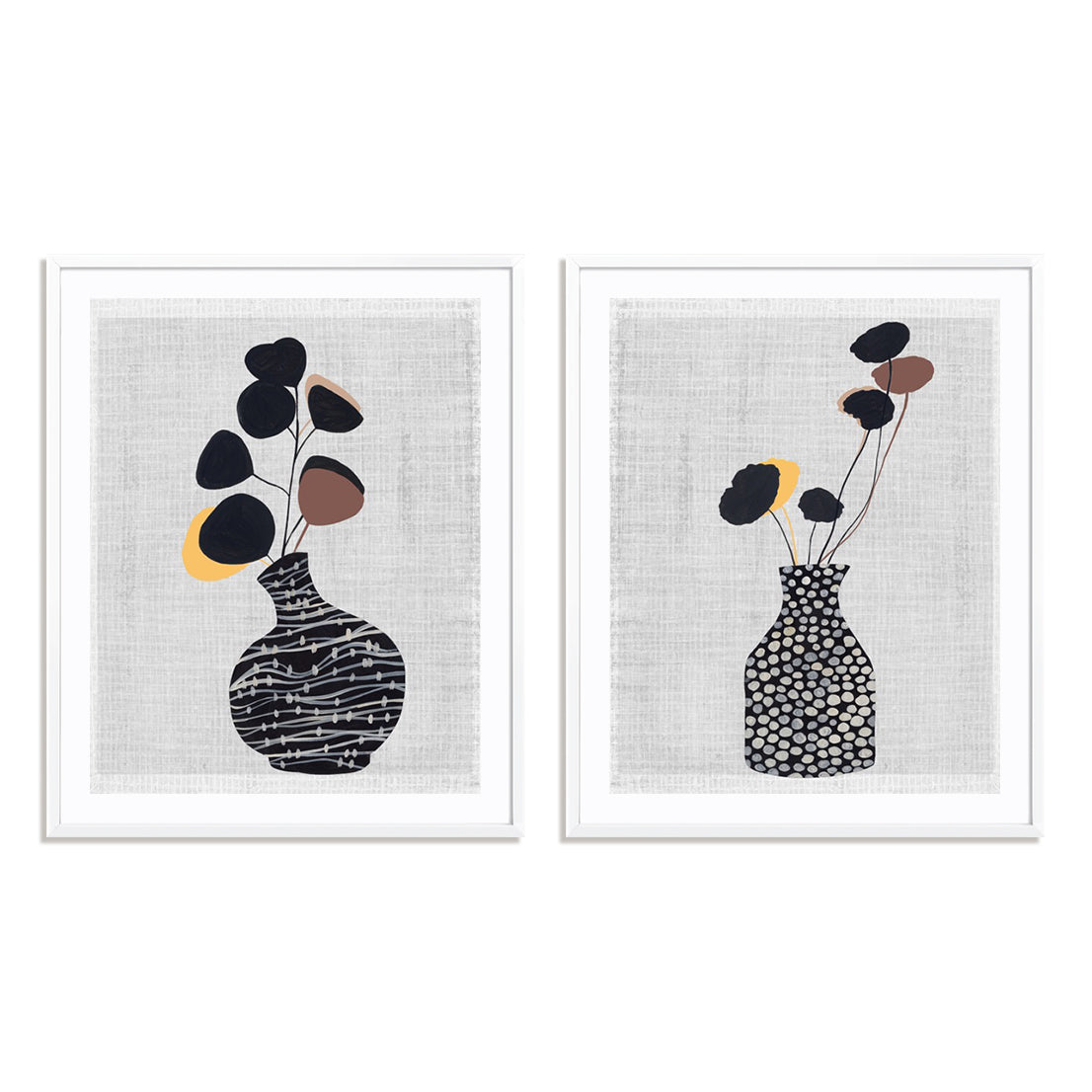 Decorated Vase with Plant I and II Wall Art
