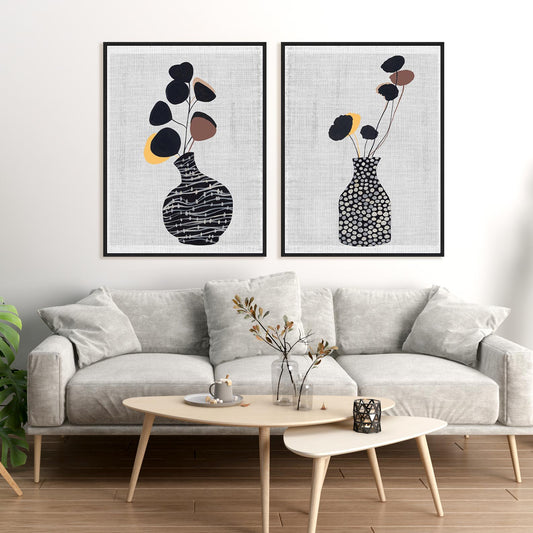 Decorated Vase with Plant I and II Wall Art