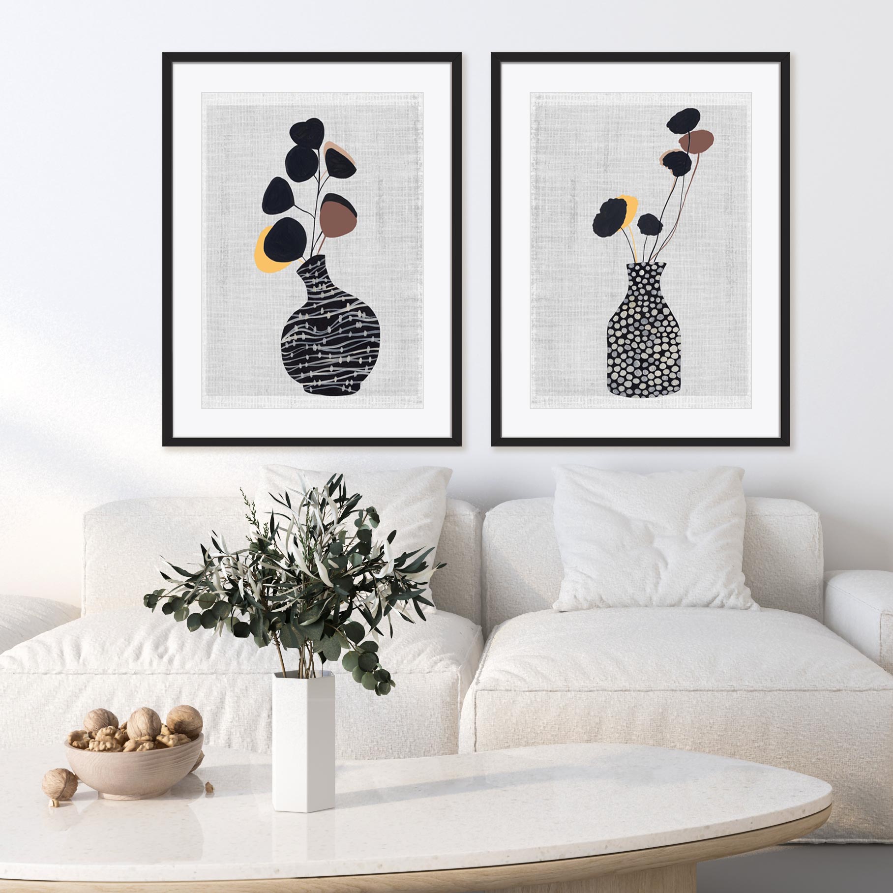 Decorated Vase with Plant I and II Wall Art