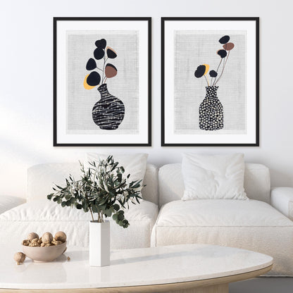 Decorated Vase with Plant I and II Wall Art