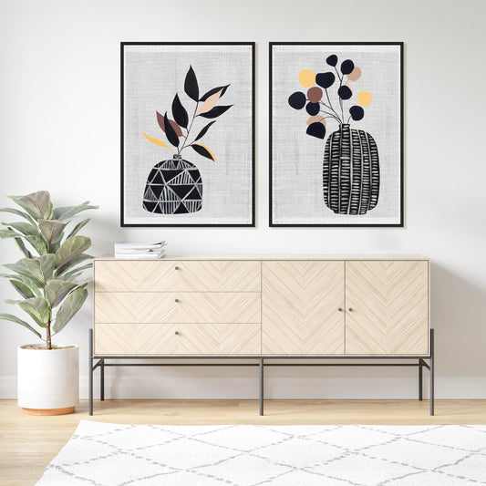 Decorated Vase with Plant III and IV Wall Art