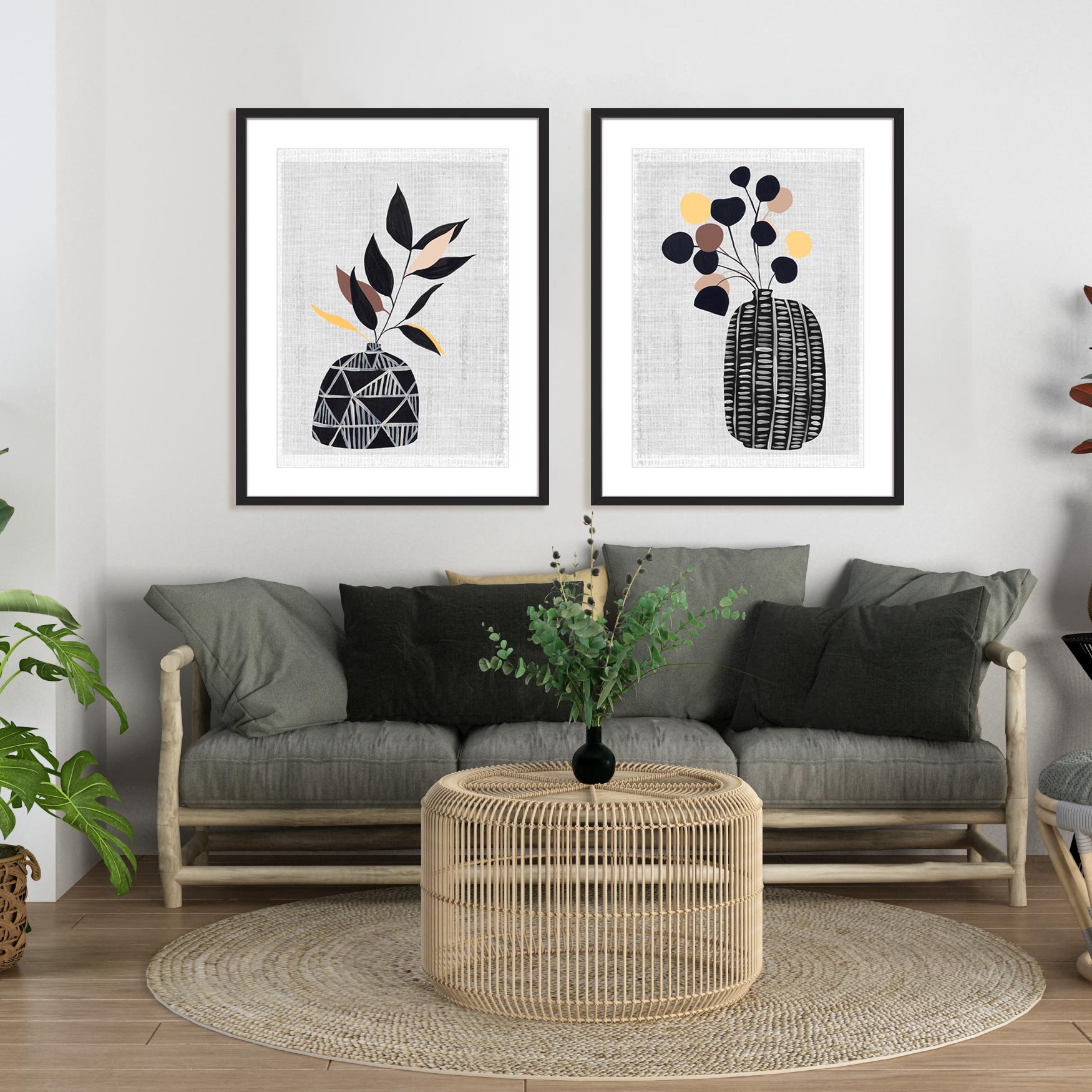 Decorated Vase with Plant III and IV Wall Art