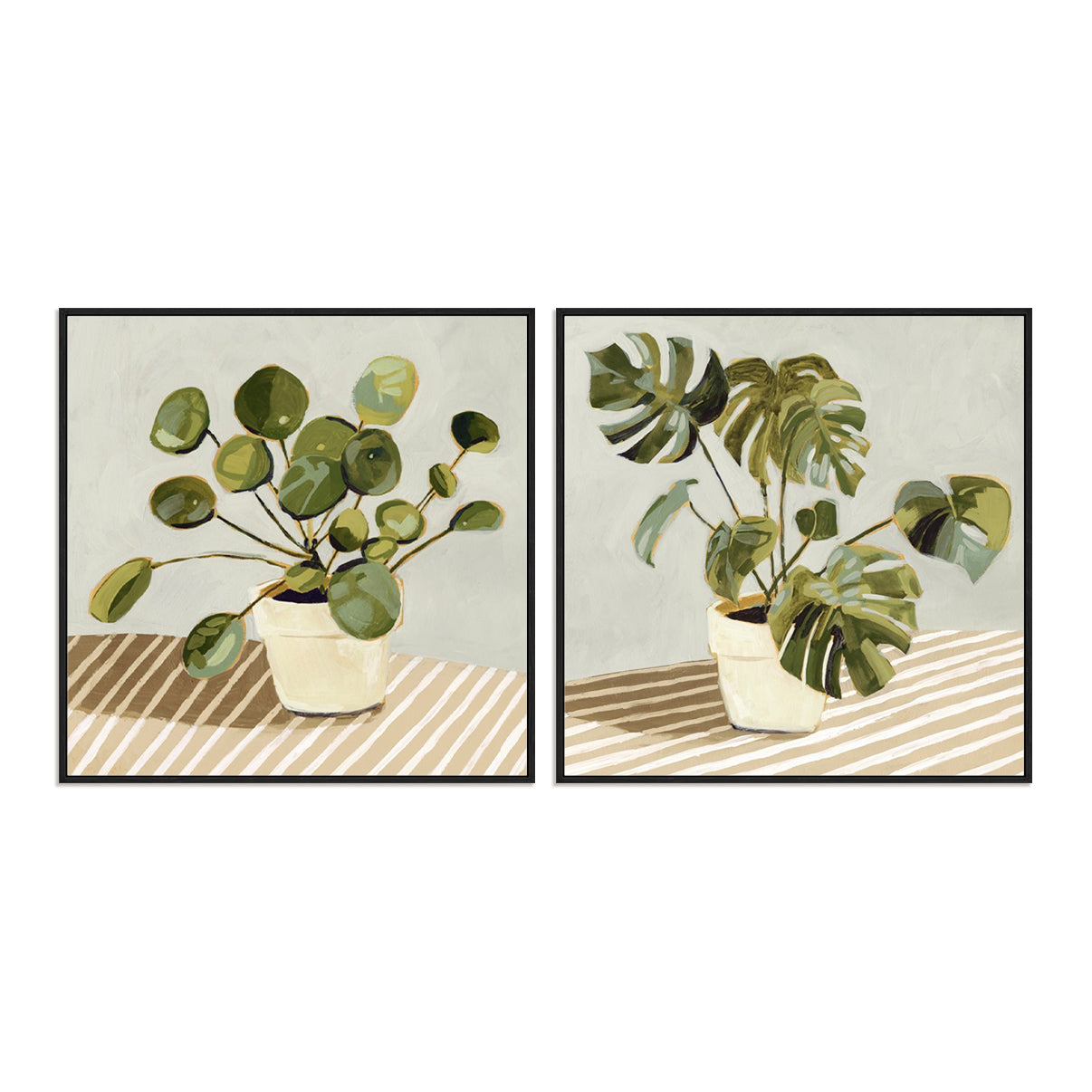 Plant on Stripes I and II Wall Art
