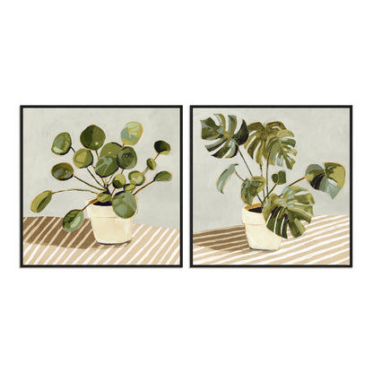 Plant on Stripes I and II Wall Art