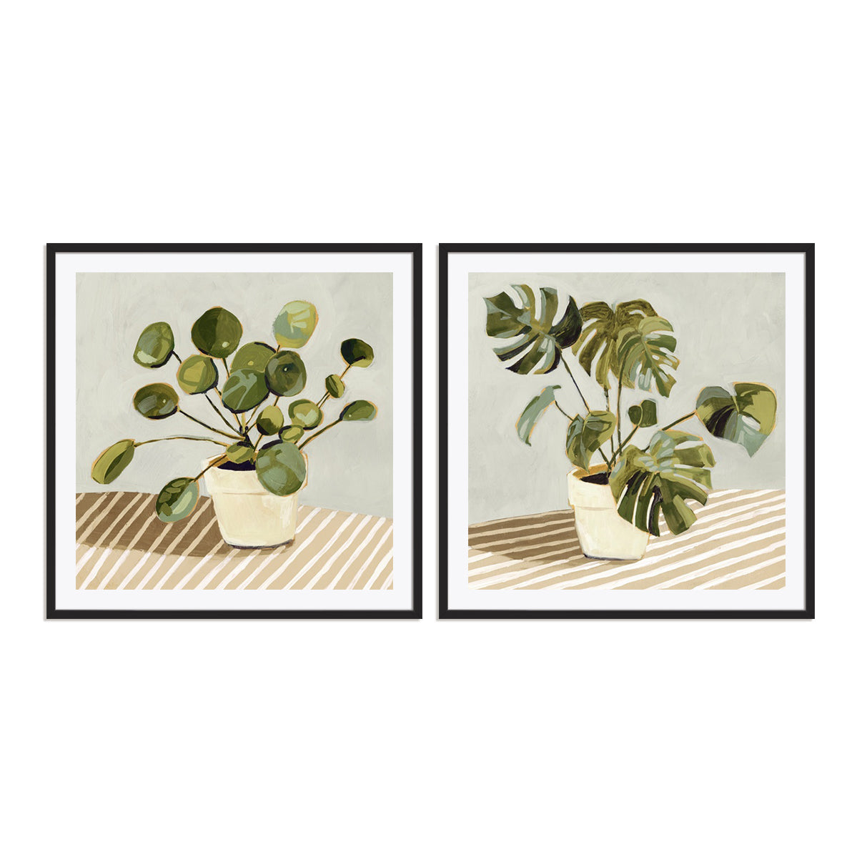 Plant on Stripes I and II Wall Art