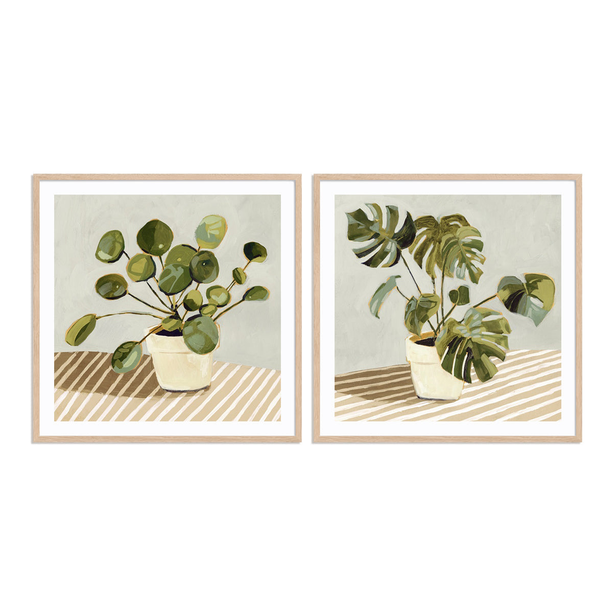 Plant on Stripes I and II Wall Art