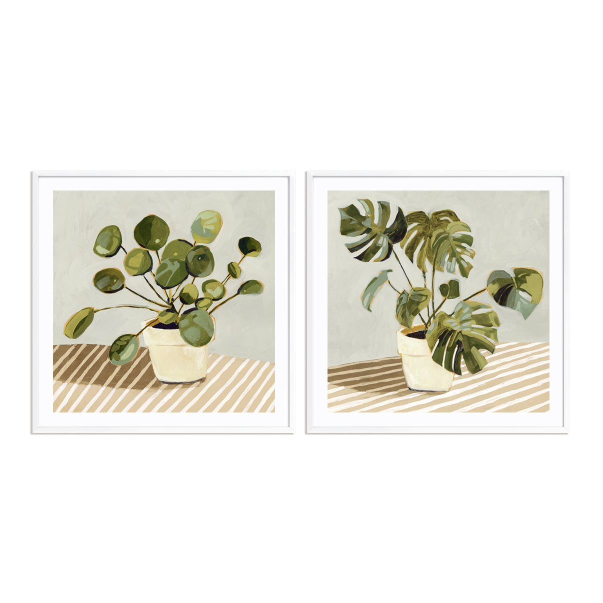 Plant on Stripes I and II Wall Art