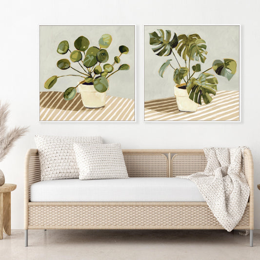 Plant on Stripes I and II Wall Art