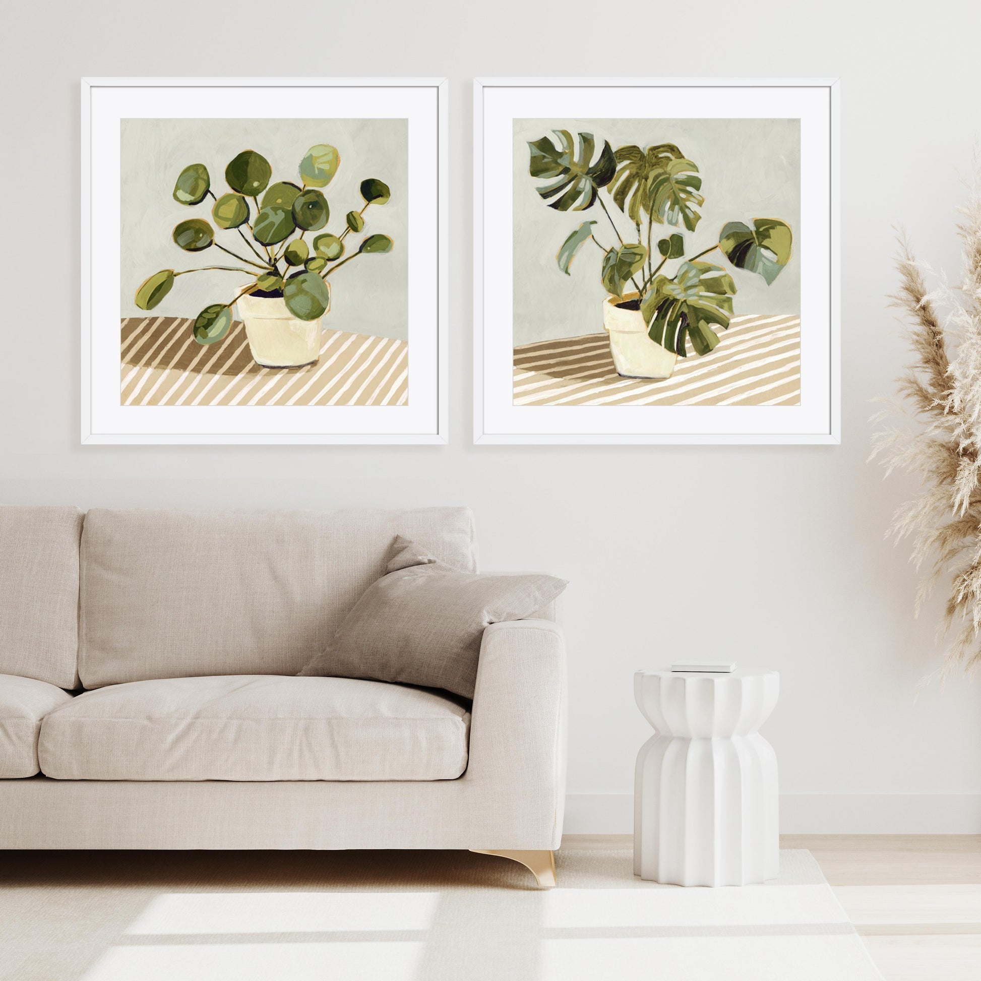 Plant on Stripes I and II Wall Art