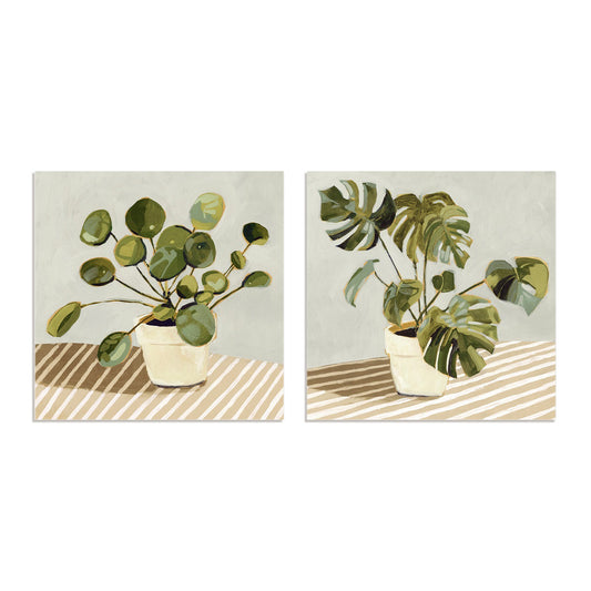 Plant on Stripes I and II Wall Art