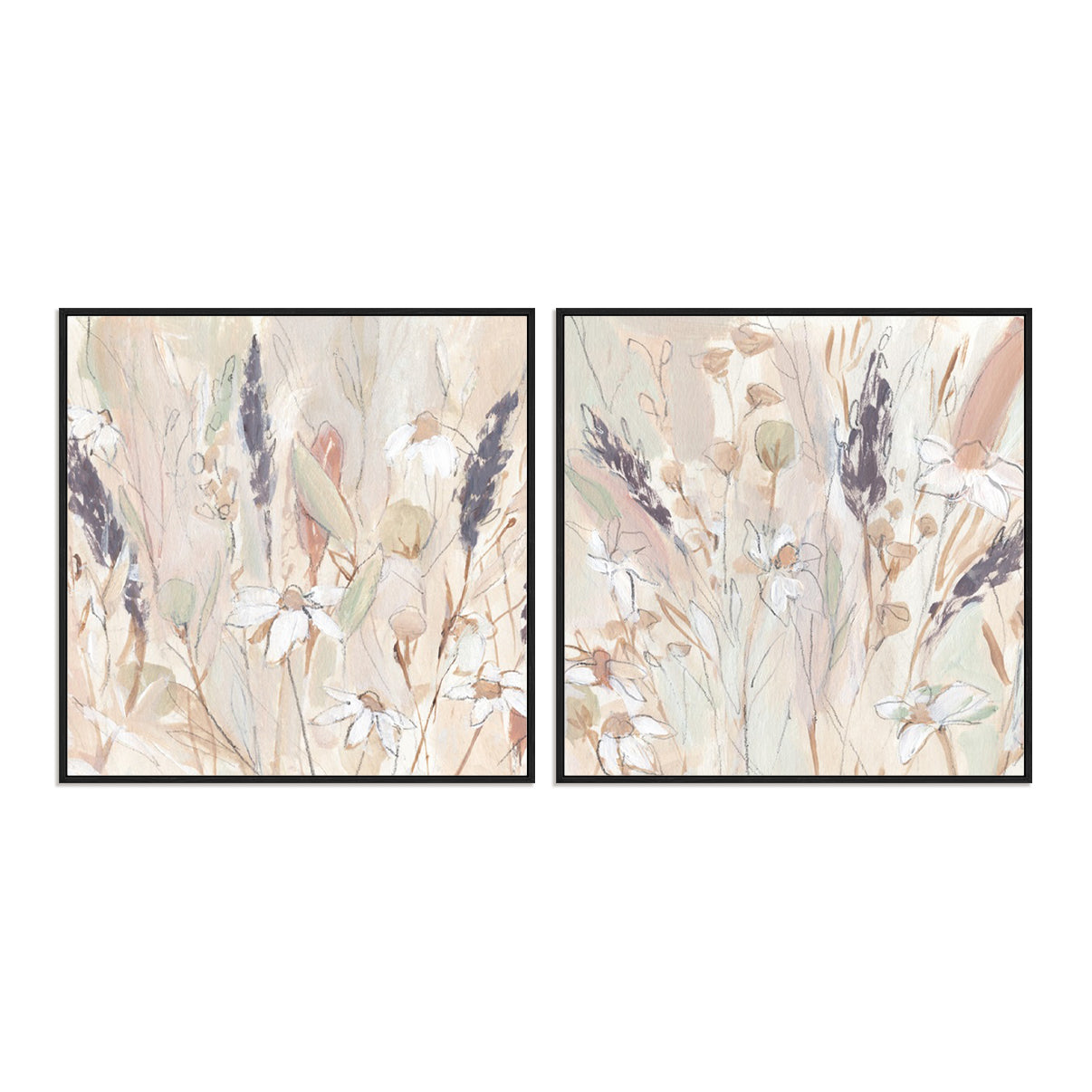 Lavender Flower Field I and II Wall Art