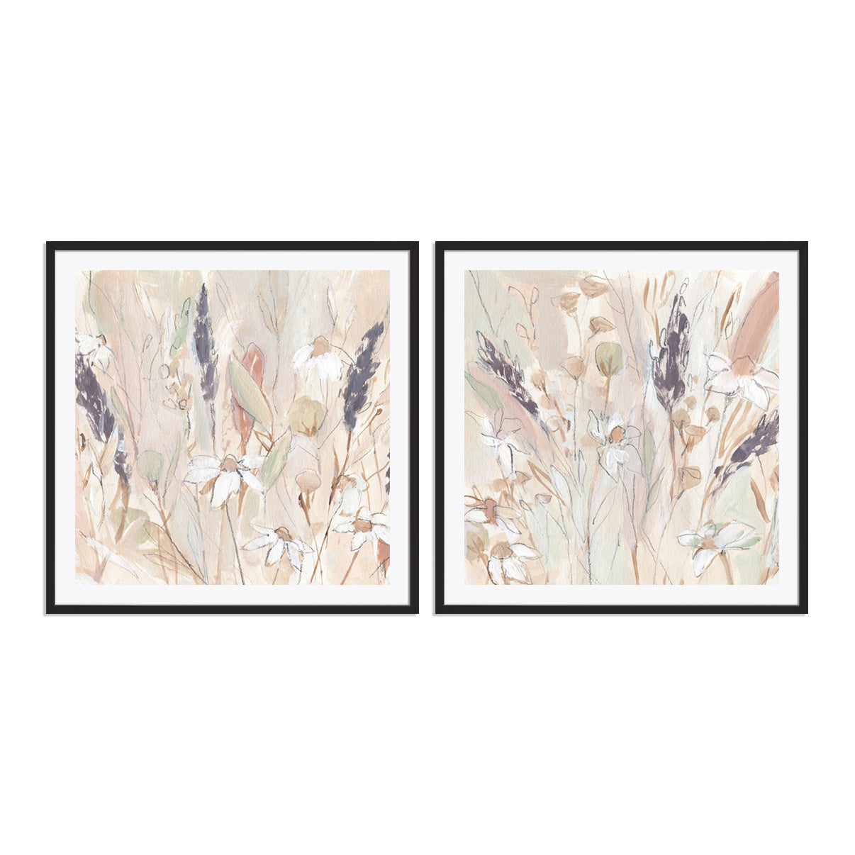 Lavender Flower Field I and II Wall Art