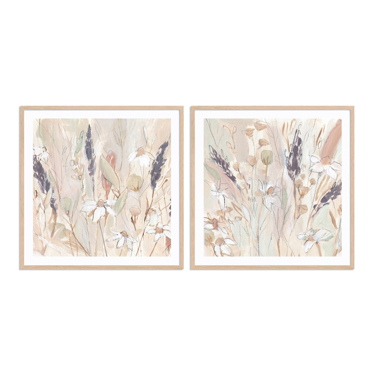 Lavender Flower Field I and II Wall Art