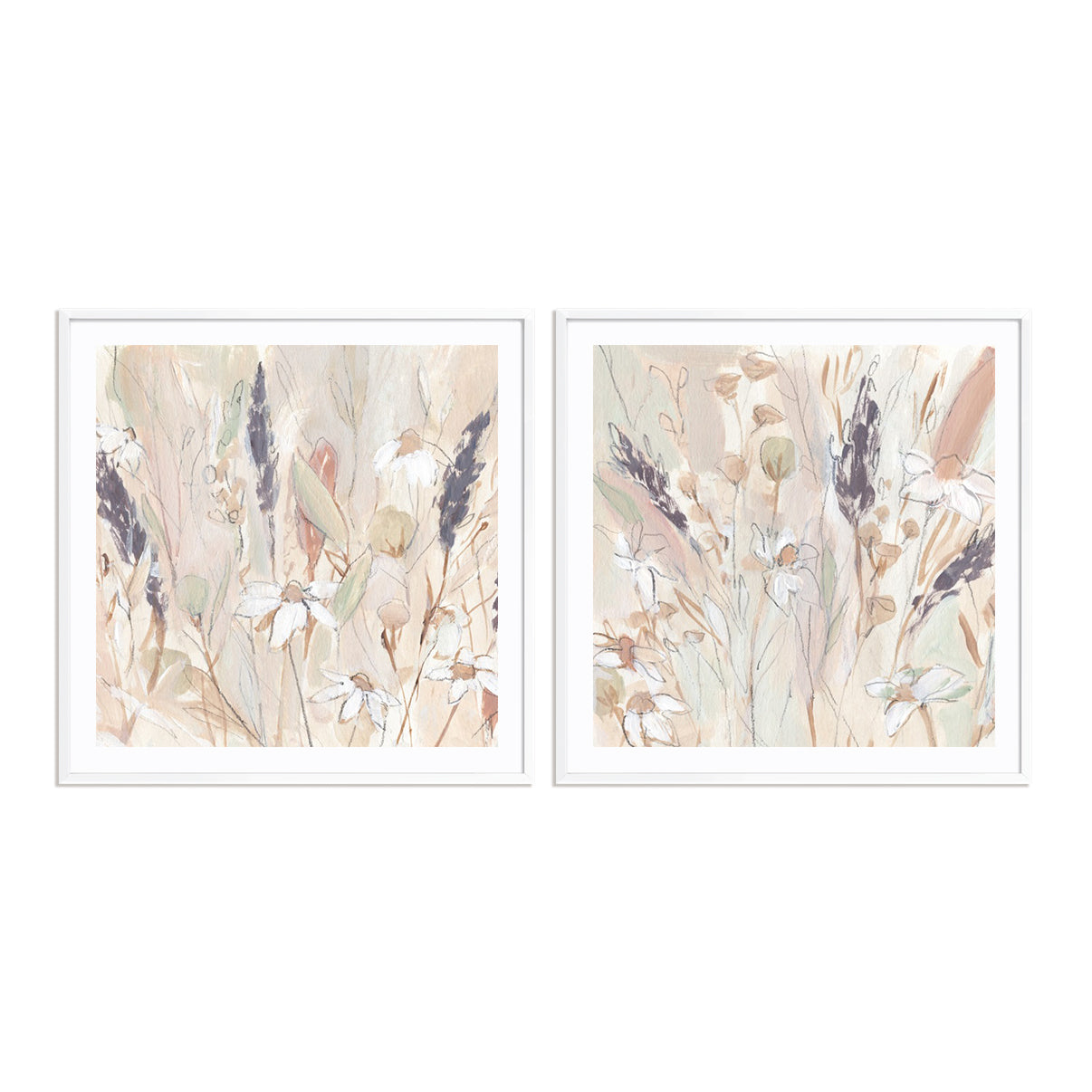 Lavender Flower Field I and II Wall Art