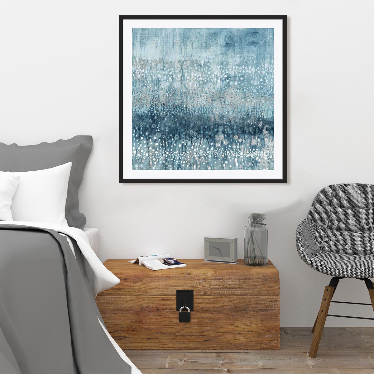 Rain Abstract IV Blue Silver Wall Art