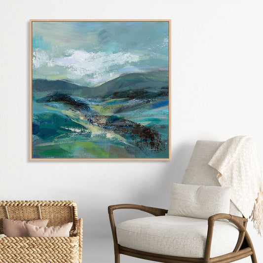 Turquoise Slopes I Art in Stretched Canvas, Framed Print Under Glass, and Gallery Wrapped Shadow Box Canvas