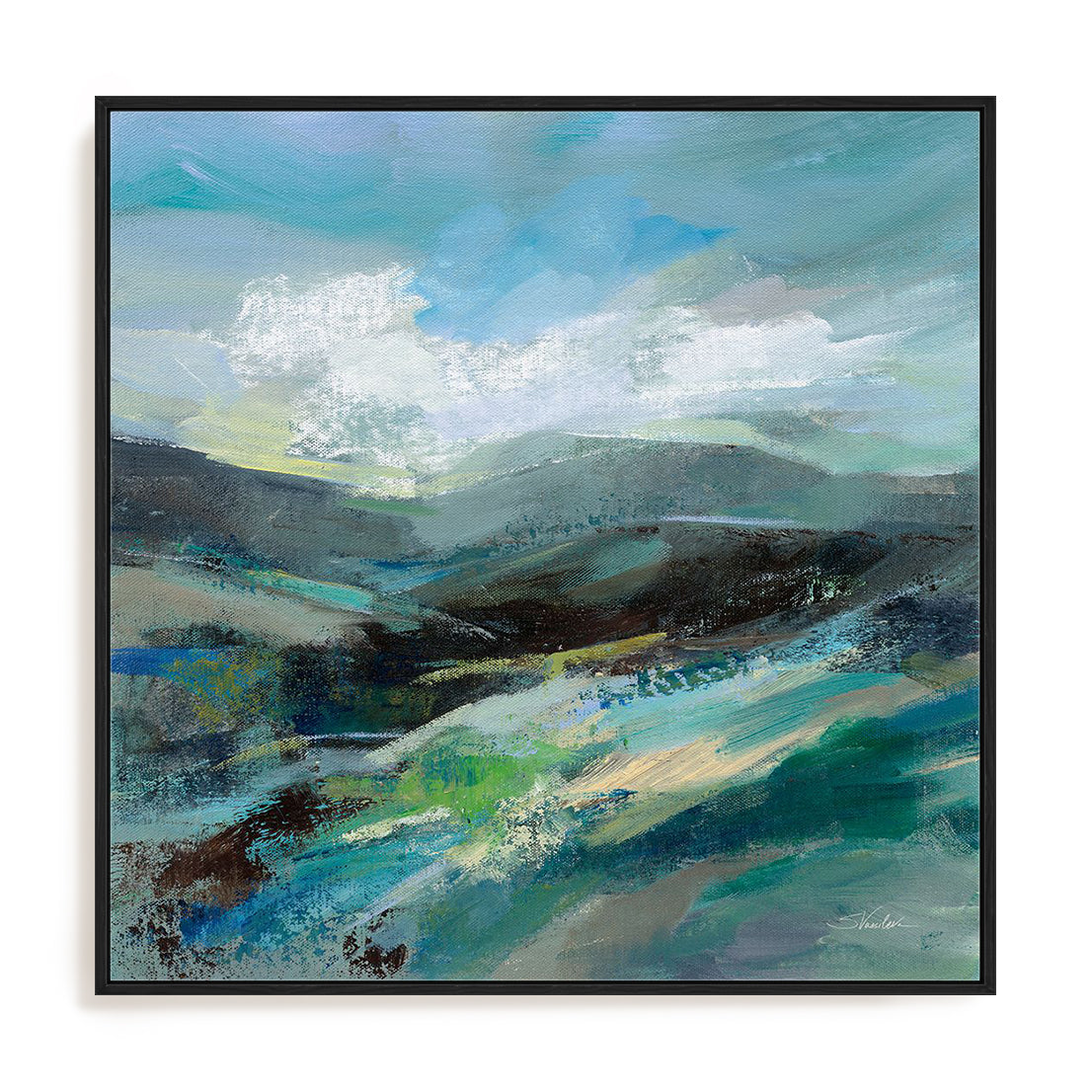 Turquoise Slopes II Art in Stretched Canvas, Framed Print Under Glass, and Gallery Wrapped Shadow Box Canvas
